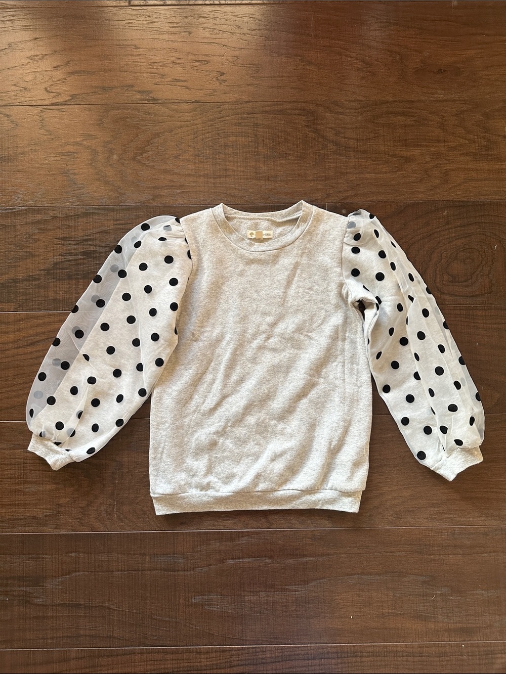Tucker + Tate Cream Sweatshirt with Black Polka Dot Puff Sleeves